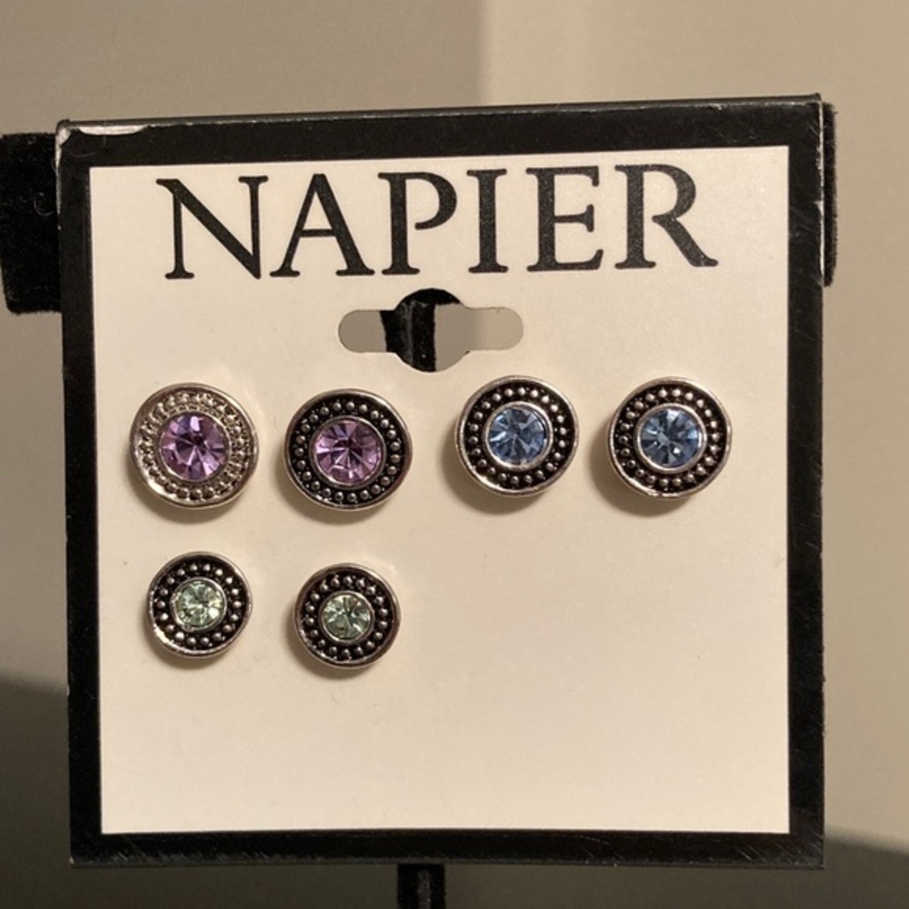 Napier Silver-Tone Earrings with Colorful Stones